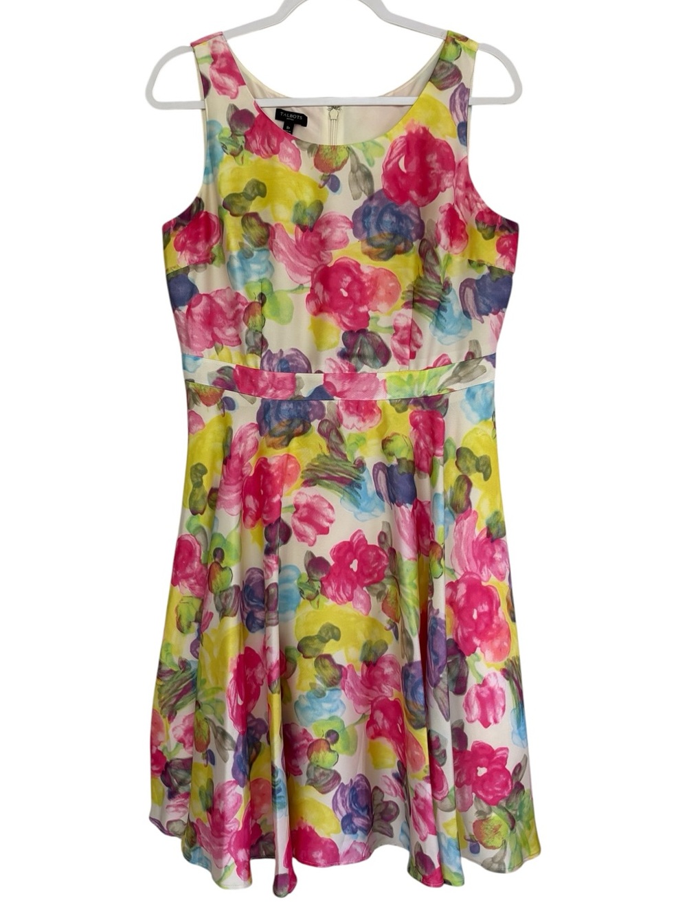 Talbots Fit & Flare Watercolors Floral Print Zip Up Dress Size 8P